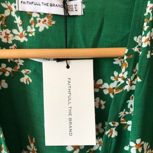 Adorable Faithfull The Brand Puff Sleeve Green Wrap Dress - Picture 6 of 8